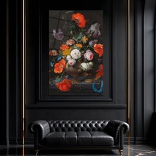 Mgi Design Çiçekler ve Saatle Natürmort Cam Tablo, Ünlü Ressam Klasik Sanat Temperli Cam Duvar Tablosu, Uv Baskılı Salon Ofis Duvar Dekoru, Modern Sanatsal Dekoratif Hediyelik