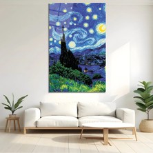 Mgi Design Van Gogh Esintili Yıldızlı Gece Cam Tablo | Modern Duvar Dekoru | Canlı Renkli Baskı | Ofis ve Çalışma Odası | Yeni Ev Hediyesi | 4mm Kırılmaz Cam