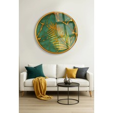 Mgi Design Yeşil Mermer Üzerine Gold Yaprak Yuvarlak Cam Tablo | Dekoratif Duvar Tablosu | Canlı Renkli Baskı | Mutfak ve Yemek Alanı | Doğum Günü Hediyesi