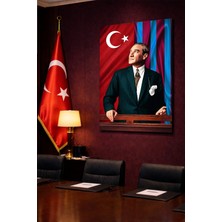 Mgi Design Kırılmaz Cam Tablo   (Kalın) - Ev Işyeri Duvar Dekorasyonu – Atatürk – Bordo Mavi Takım - Mustafa Kemal Portre Şık Klasik Salon Yatak Odası Temperli Uv Baskılı Hediyelik