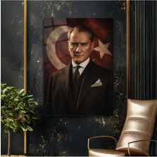 Mgi Design Atatürk Klasik Portre Türk Bayrağı Fon Cam Tablo