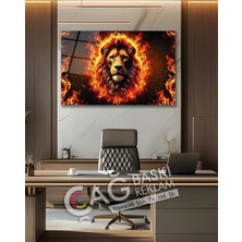 Mgi Design Aslan Kral Avcı Yırtıcı Alev Ateş Cam Tablo Modern Ev Ofis Salon Duvar Oda Dekoru Hediyelik | Hayvan Figürlü Dekoratif Duvar Tablosu, Salon, Ofis ve Çalışma Alanı Dekoru,