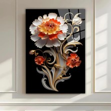 Mgi Design Kırmızı Beyaz Çiçek Motifli Cam Tablo | Çiçek Temalı Dekoratif Duvar Tablosu, Salon ve Yatak Odası Dekoru,