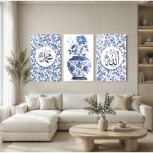 Mgi Design Allah Muhammed Yazısı I 3 Parçalı Cam Tablo Seti, Temperli Cam Üçlü Duvar Tablosu Takımı, Uv Baskılı Salon Ofis Duvar Dekoru, Dekoratif Hediyelik Tablo Set