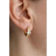 BROTLIWY Gold Renk Oval Zirkon Tektaş Kadın Halka Küpe