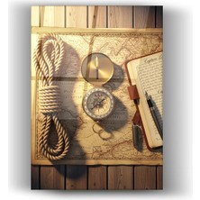 Mgi Design Vintage Denizcilik Temalı Cam Tablo – Modern Dekoratif Cam Duvar Tablosu | Ev ve Ofis Dekorasyonu