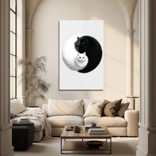 Mgi Design Siyah ve Beyaz Kedi Tasarımlı Cam Tablo – Minimal ve Modern Dekor | Hayvan Figürlü Dekoratif Duvar Tablosu, Salon, Ofis ve Çalışma Alanı Dekoru,