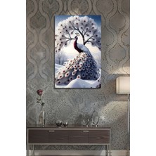 Mgi Design Beyaz Tavus Kuşu Kış Ağacı Fantastik Manzara Dekoratif Cam Tablo | Hayvan Figürlü Dekoratif Duvar Tablosu, Salon, Ofis ve Çalışma Alanı Dekoru,
