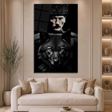 Mgi Design Gazi Mustafa Kemal Atatürk ve Siyah Kurt Cam Tablo, Temperli Cam Portre Duvar Tablosu, Uv Baskılı Salon Ofis Iş Yeri Duvar Dekoru, Milli Temalı Dekoratif Hediyelik Tablo