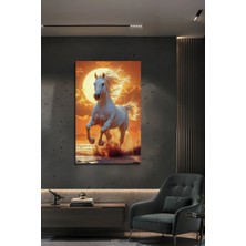 Mgi Design Günbatımında Şahlanan Beyaz At Tasarımlı Dekoratif Temperli Modern Salon Ofis Cam Tablo | Modern Dekorasyon Temalı Dekoratif Duvar Tablosu, Salon, Ev ve Ofis Dekoru,