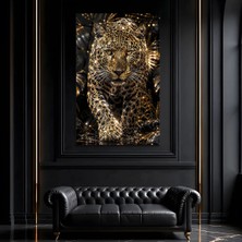 Mgi Design Pırlanta Detaylı Jaguar Iıı Cam Tablo, Temperli Cam Hayvan Temalı Duvar Tablosu, Uv Baskılı Modern Salon Yatak Odası Duvar Dekoru, Dekoratif Hediyelik Tablo