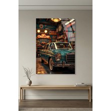 Mgi Design Retro Klasik Araba ve Amerikan Garaj Cam Tablo, Ev ve Ofis Uv Baskılı Premium Kırılmaz 4mm