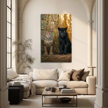 Mgi Design Leopar ve Kara Panter Temalı Cam Tablo – Doğanın Gücü ve Zarafeti | Hayvan Figürlü Dekoratif Duvar Tablosu, Salon, Ofis ve Çalışma Alanı Dekoru, 30X45 cm