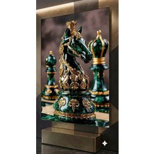 Mgi Design 4mm Tamperli Uv Baskı Kırılımaz Cam Tablo Ev Ofis Duvar Dekor Hediyelik Tablo Yeşil Santranç At Vezir Şah Mat Kale Deluxe UHD Baskı Premium Luxury Gerçek Cam