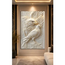 Mgi Design Kartal ve Güvercin Cam Tablo | Beyaz ve Altın Renkli 3D Hayvan Figürleri | Şık Lüks Duvar Dekoru | Dekoratif Modern Cam Tablo