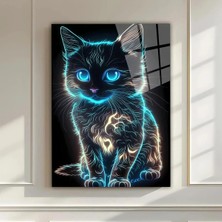 Mgi Design Neon Glow Cam Tablo – Parlayan Kedi Figürü (Yüksek Çözünürlük) | Hayvan Figürlü Dekoratif Duvar Tablosu, Salon, Ofis ve Çalışma Alanı Dekoru,