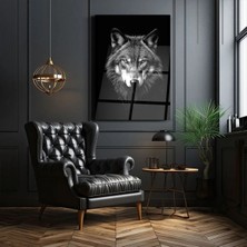 Mgi Design Siyah Beyaz Kurt Dekoratif Dikey Cam Tablo, Ev Dekorasyon, Ofis Dekorasyon