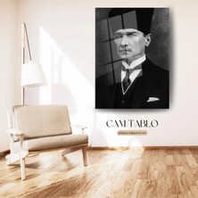 Mgi Design Gazi Mustafa Kemal Atatürk Resmi Portre Siyah Beyaz Dekoratif Cam Tablo | Atatürk Temalı Dekoratif Duvar Tablosu, Salon, Ofis ve Çalışma Alanı Dekoru, 50X70 cm