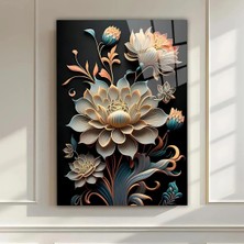 Mgi Design Luxury Floral Harmony – Cam Tablo | Lüks Modern Dekorasyon Temalı Dekoratif Duvar Tablosu, Salon, Ev ve Ofis Dekoru,