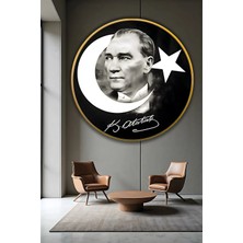 Mgi Design Mustafa Kemal Atatürk Portreli Ay Yıldız Siyah Yuvarlak Gold Ofis ve Salon Lüks Dekoratif Cam Tablo | Atatürk Temalı Dekoratif Duvar Tablosu, Salon, Ofis ve Çalışma Alanı Dekoru, 100X100 cm