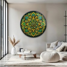 Mgi Design Çok Renkli Mandala Temalı Modern Yuvarlak Temperli Dekoratif Cam Tablo | Modern Dekorasyon Temalı Dekoratif Duvar Tablosu, Salon, Ev ve Ofis Dekoru, 60X60 cm