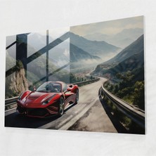 Mgi Design Ferrari Temalı Dağ Manzarası Cam Tablo - Dekoratif Cam Tablo