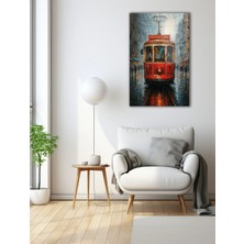 Mgi Design Yağmurda Tramvay Nostaljik Şehir Cam Tablo | Şehir Temalı Dekoratif Duvar Tablosu, Salon ve Ofis Dekoru,