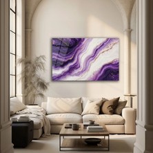 Mgi Design Mor Beyaz Mermer Desen Modern Zarif Dekoratif Cam Tablo