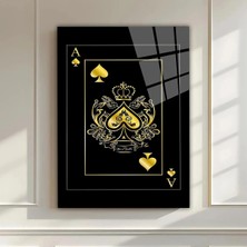 Mgi Design Poker As Kartı Cam Tablo - Altın Siyah Zemin Modern Premium Dekoratif Duvar Tablosu