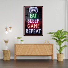 Mgi Design Eat Sleep Game Repeat Neon Görünümlü Cam Tablo