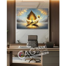 Mgi Design Göz Alıcı Yaprak Ağaç Doğa Manzara Estetik Cam Tablo Modern Ev Ofis Salon Oda Dekoru Hediyelik