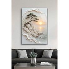 Mgi Design Falez Kenarı Bonsai Ağacı Gün Batımı Yağlı Boya Dokulu Cam Tablo | Modern Dekorasyon Temalı Dekoratif Duvar Tablosu, Salon, Ev ve Ofis Dekoru,