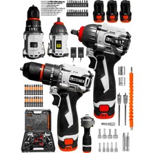 Steiner 18V 2.0 Ah Kömürsüz Darbeli 3 Akülü Şarjlı Vidalama Matkap Somun Sıkma Makinesi + 66 Parça Uç Seti + 2 Şarj Aleti
