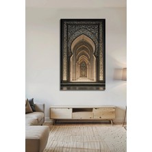 Mgi Design 3D Derinlik Etkili Şık Dini Altın Işlemeli Camii Koridoru Dekoratif Cam Tablo | Islami Motifli Dekoratif Duvar Tablosu, Salon ve Ibadet Alanı Dekoru,