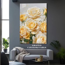 Mgi Design Sarı ve Beyaz Gül Cam Tablo – Modern Dekoratif Çiçek Desenli Duvar Tablosu | Çiçek Temalı Dekoratif Duvar Tablosu, Salon ve Yatak Odası Dekoru,
