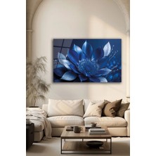 Mgi Design Lüks Mavi Lotus Çiçeği Baskı Dekoratif Cam Tablo Modern Ev Dekorasyonu Duvar Aksesuarı | Modern Dekorasyon Temalı Dekoratif Duvar Tablosu, Salon, Ev ve Ofis Dekoru,