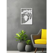 Günbatımı ve Ağaç Temalı Metal Duvar Dekoru Beyaz KAF1301 35 x 50 | Enova Art