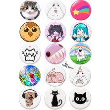 Punky Design 15’li Kawaii Rozet Seti – Sevimli Kedi, Anime ve Eğlenceli Karakterler, 44 mm Çanta Rozeti- Trend 22