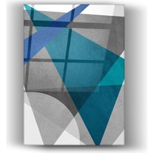 Mgi Design Üçgen Mavi-Gri Desenli Geometrik-Cam Tablo-Ev ve Ofis Dekorasyonu