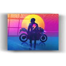 Mgi Design Retro Neon Motorcu Cam Tablo Tasarım-Cam Tablo-Ev ve Ofis Dekorasyon-Sanatsal