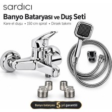 Sardıcı Krom Banyo Bataryası Seti Kare El Duşu 150 cm Spiral ve Dirsek Takımı – Batarya 5 Yıl Garantili