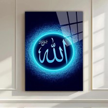 Mgi Design Mavi Işıklı Allah Yazılı Cam Tablo – Islami Manevi Dekoratif Hat Sanatı