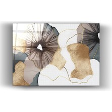 Mgi Design Abstract Organik Formlar | Gold Detaylı Yatay Cam Tablo | Pudra ve Gri Tonlar-Ev-Ofis Dekorasyonu