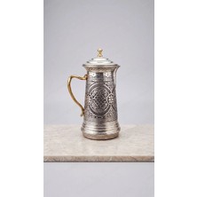 Zinnunbakır Bakır Sürahi Kapaklı Konik Sık El Oyması Retro Motif 2'lt