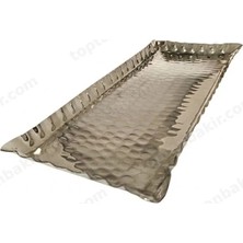 Zinnunbakır El Yapımı Bakır Tepsi –dövme Desenli, Dikdörtgen Sunum Tepsisi. 32 × 12 cm