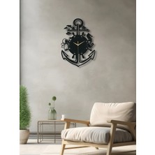 Denizci Çapası Temalı Metal Duvar Saati Siyah KAF1347 35 x 50 | Enova Art