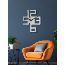 Büyük 4 Rakamlı Metal Duvar Saati Gümüş KAF1342 40 x 50 | Enova Art