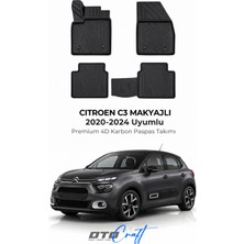 Otocraft Citroen C3 Makyajlı (2020-2024) Araca Özel 4d Karbon Havuzlu Oto Paspas Full Set 5 Parça