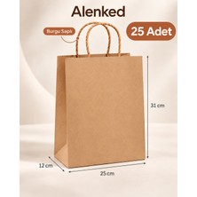Alenked Burgu Saplı Kraft Kağıt Çanta 25×12×31 cm – 25 Adet