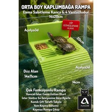 Açelya3d Orta Boy Kaplumbağa Rampası Yemlikli Güneşlenme Alanı 4 Vantuzlu Ayarlanabilir Akvaryum Rampası 14X20 cm